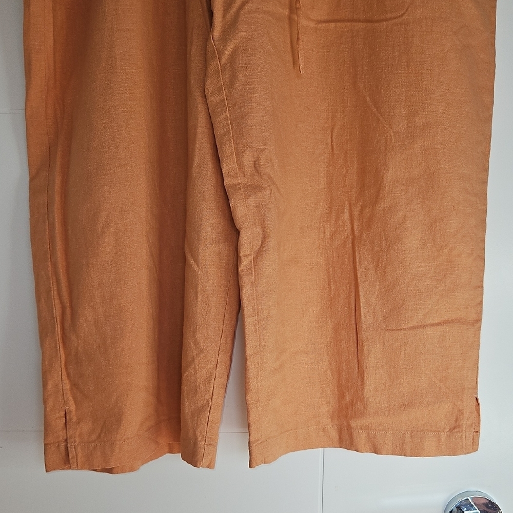 Womens Linen Orange Capri Flared Pants - Picture 4 of 8